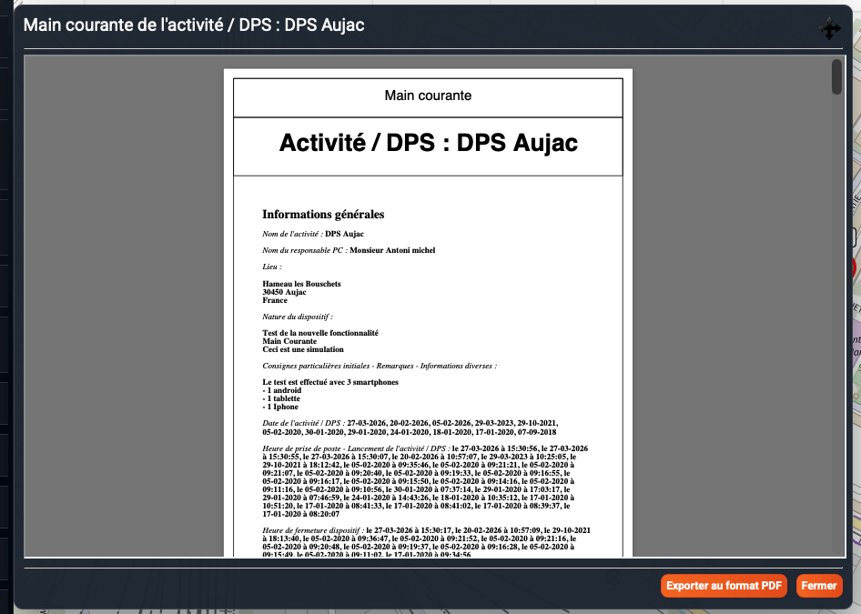 Main courante dans REZO+ PC Inline.
