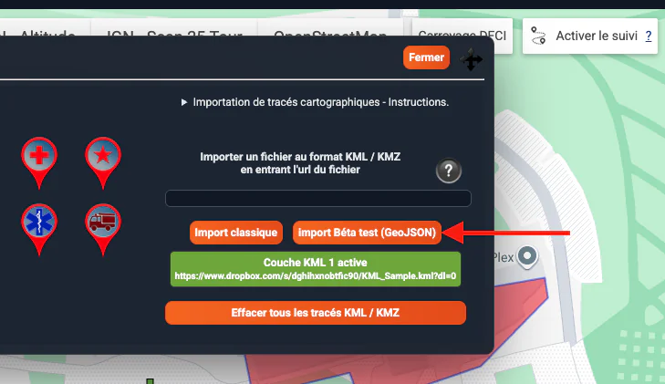 Import KML / KMZ — nouveauté en bêta test
